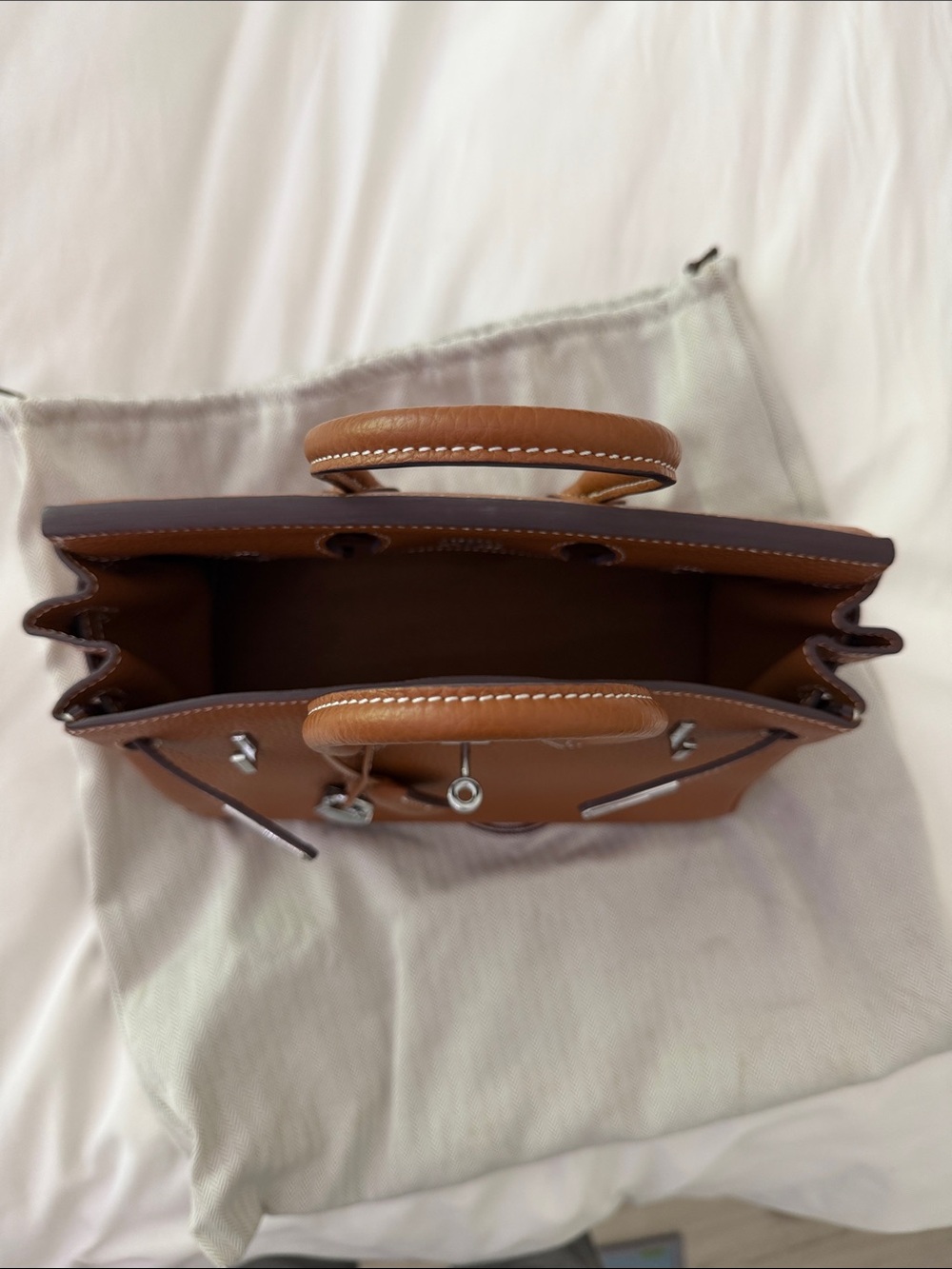Structured Top-Handle Satchel in Cognac Brown